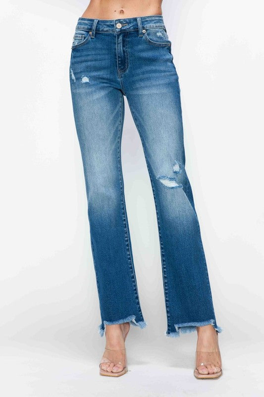 Hazel Blues® |  bytos Raw Hem Distressed Mid Rise Straight Jeans