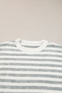 Hazel Blues® |  Striped Round Neck Dropped Shoulder Sweater