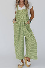 Hazel Blues® |  Green Gingham Wide Leg Loose Overall with Pockets