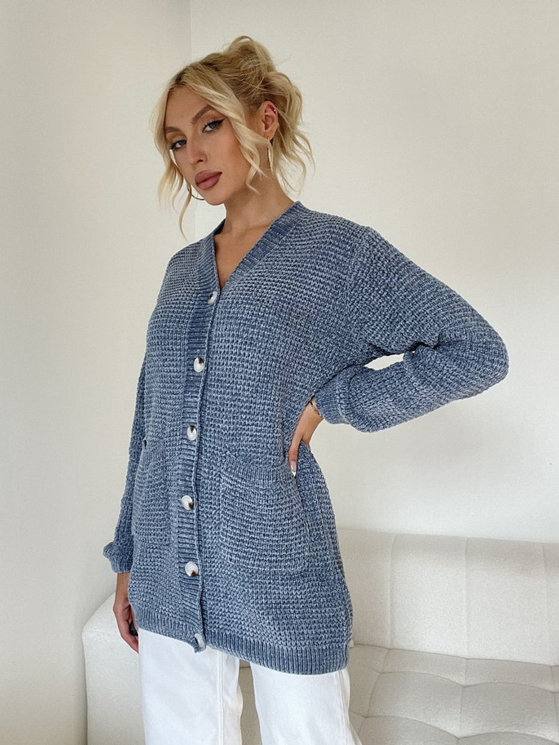 Hazel Blues® |  Pocketed V-Neck Button Up Cardigan