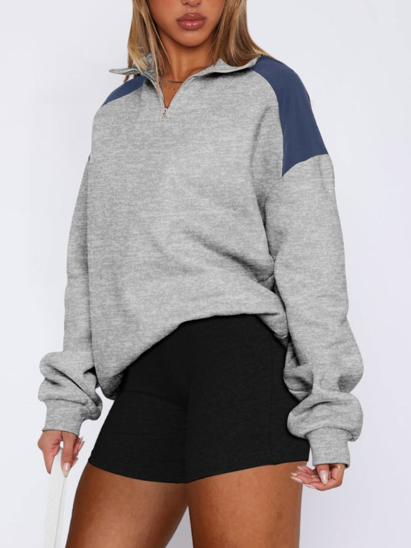 Hazel Blues® |  Contrast Quarter Zip Long Sleeve Sweatshirt