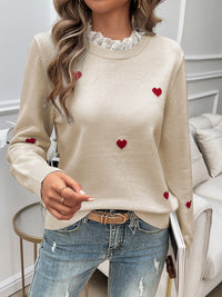 Hazel Blues® |  Lace Detail Heart Long Sleeve Sweater