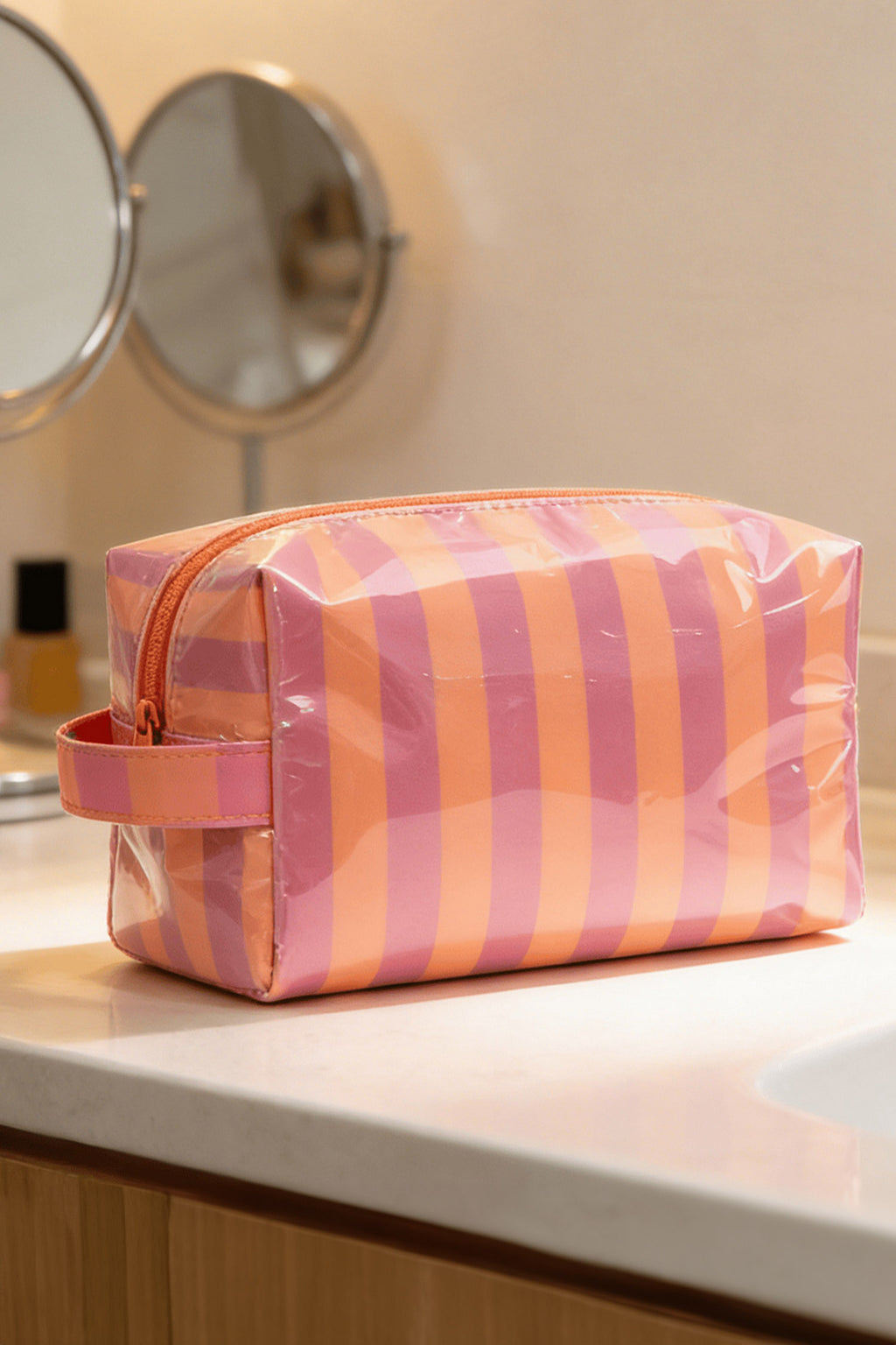 Emery Jane Hot Pink Striped Travel Cosmetic Bag