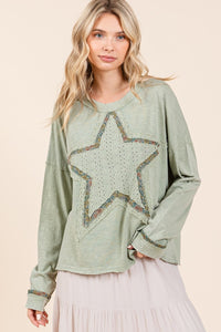 Hazel Blues® |  Mittoshop Mineral Wash Star Patch Long Sleeve T-Shirt