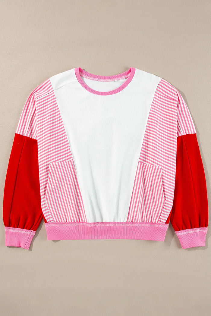 Hazel Blues® |  Striped Color Block Round Neck Long Sleeve Sweatshirt