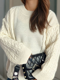 Hazel Blues® |  Cable-Knit Round Neck Long Sleeve Sweater