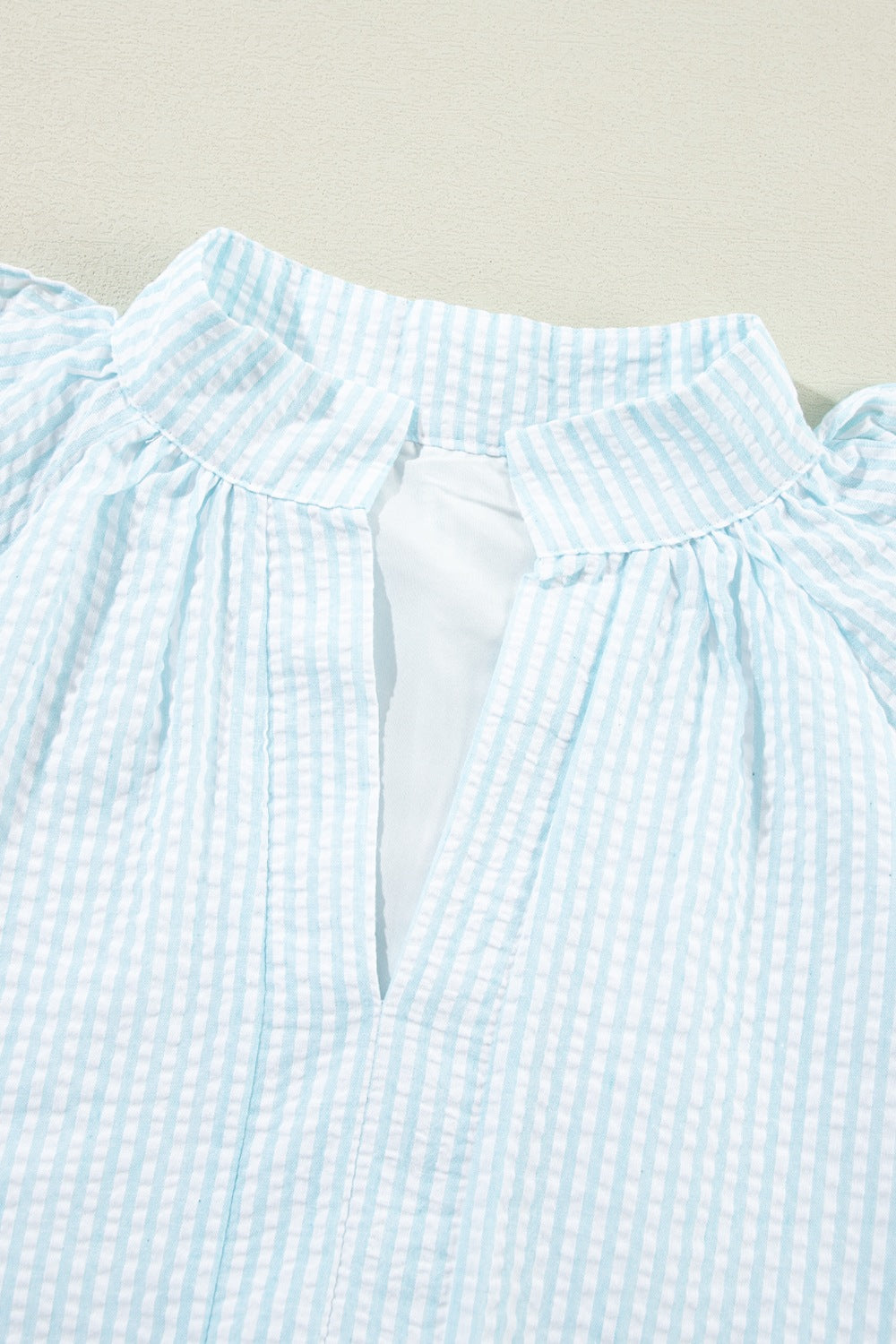 Hazel Blues® |  Ruffled Striped Notched Mini Dress