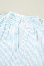 Hazel Blues® |  Ruffled Striped Notched Mini Dress