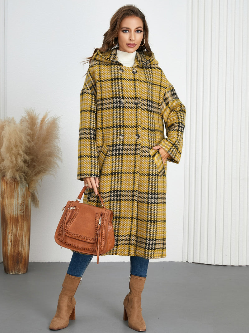 Hazel Blues® |  Plaid Double-Breasted Long Sleeve Longline Coat