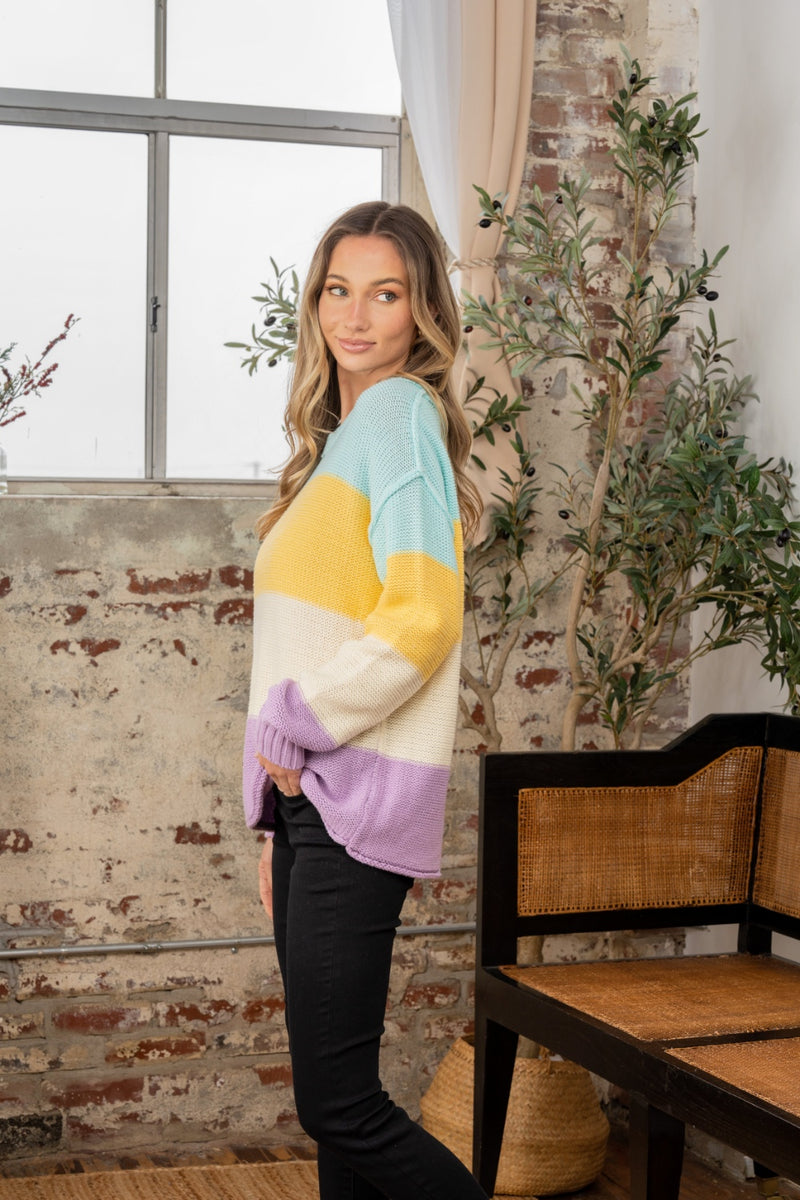 Hazel Blues® |  Sew In Love Color Block Exposed Seam Sweater