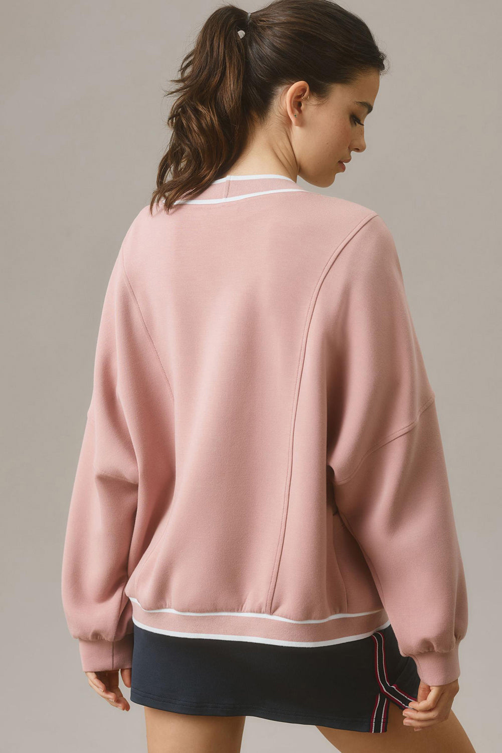 Pink Stripe Contrast Trim V-Neck Buttoned Front Pocketed Knit Cardigan