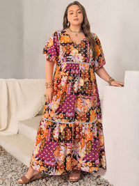 Hazel Blues® | Printed V-Neck Half Sleeve Maxi Dress