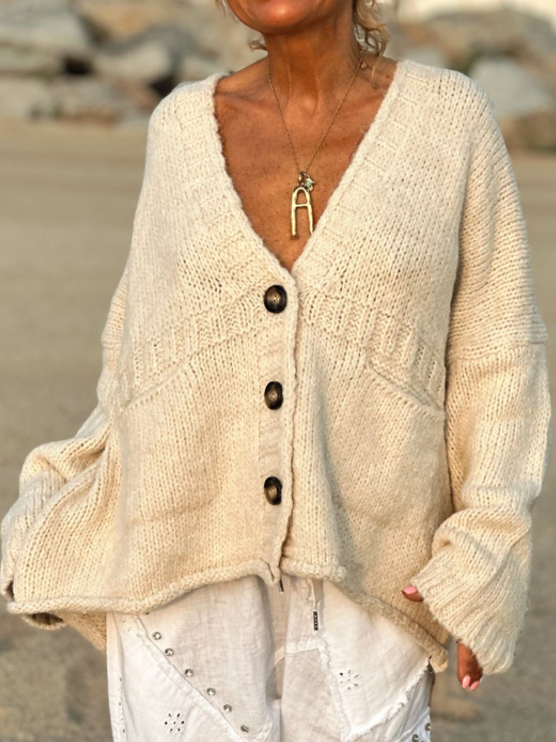 Hazel Blues® |  Pocketed V-Neck Button Up Cardigan