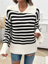 Hazel Blues® |  Striped Collared Neck Long Sleeve Sweater