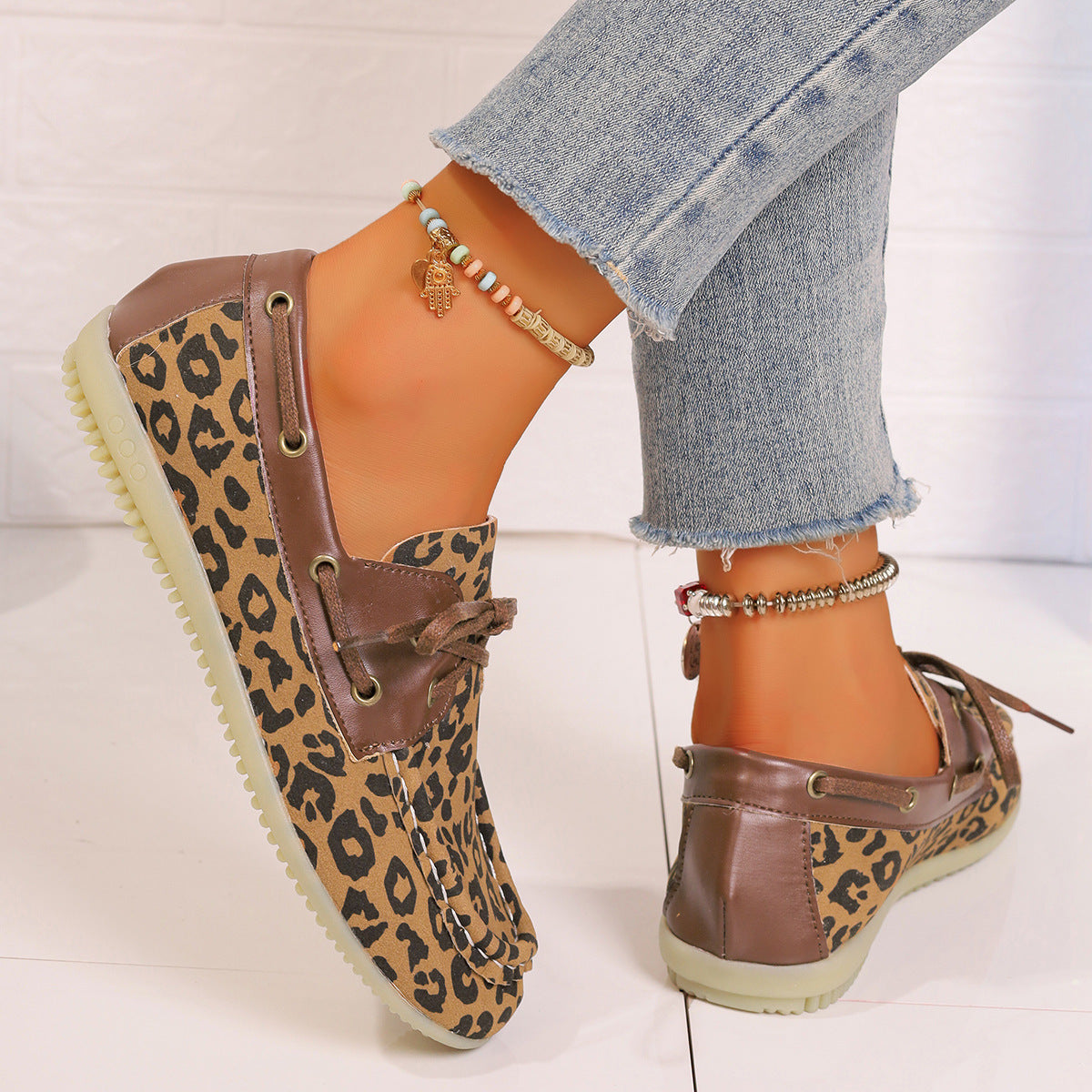 Hazel Blues® |  Lace Up Leopard Slip-Ons