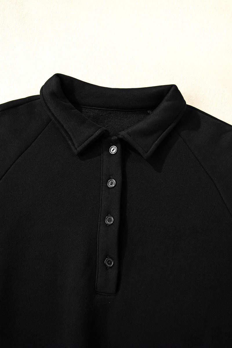 Hazel Blues® |  Black Solid Collared Sweatshirt and High Waist Pants Active Set