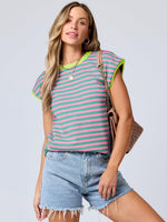 Hazel Blues® |  Mandy Contrast Round Neck Cap Sleeve Sweater