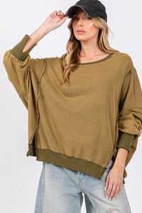 Hazel Blues® |  SAGE + FIG Mineral Wash Side Slit Oversized Sweatshirt