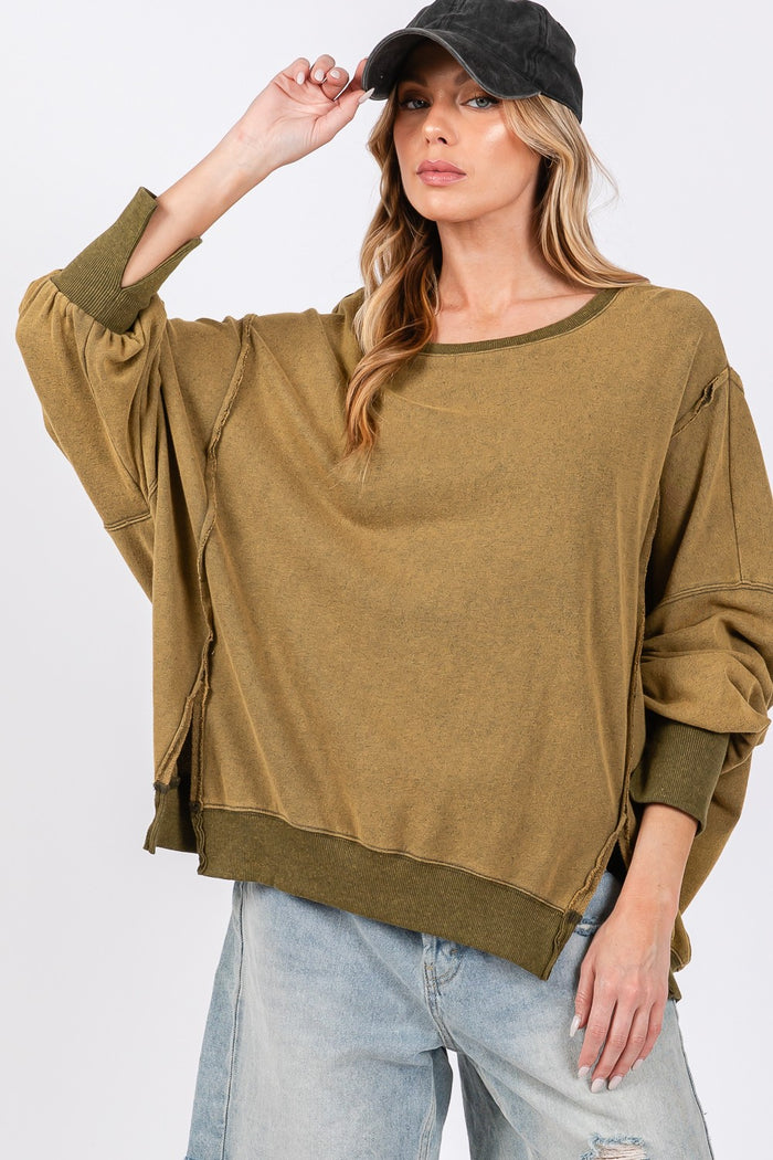 Hazel Blues® |  SAGE + FIG Mineral Wash Side Slit Oversized Sweatshirt