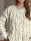 Hazel Blues® |  Cable Knit Round Neck Long Sleeve Sweater