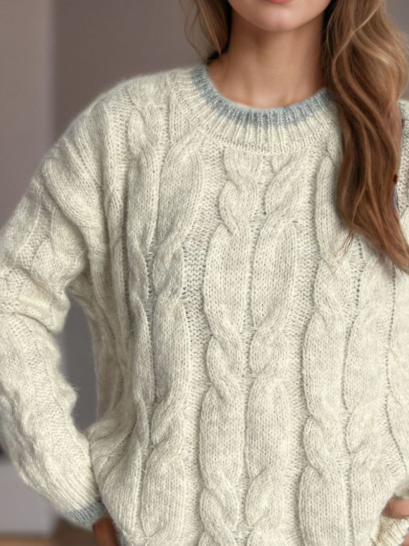 Hazel Blues® |  Cable Knit Round Neck Long Sleeve Sweater