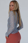 Hazel Blues® |  Ashleigh Blue Sheer Floral Lace Long Sleeve Slim Fit Top