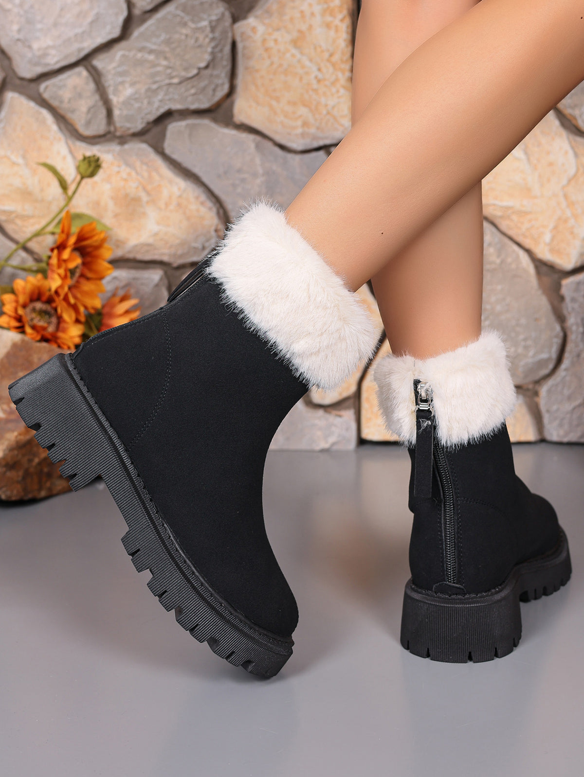 Hazel Blues® |  Faux Fur Trim Suede Platform Boots