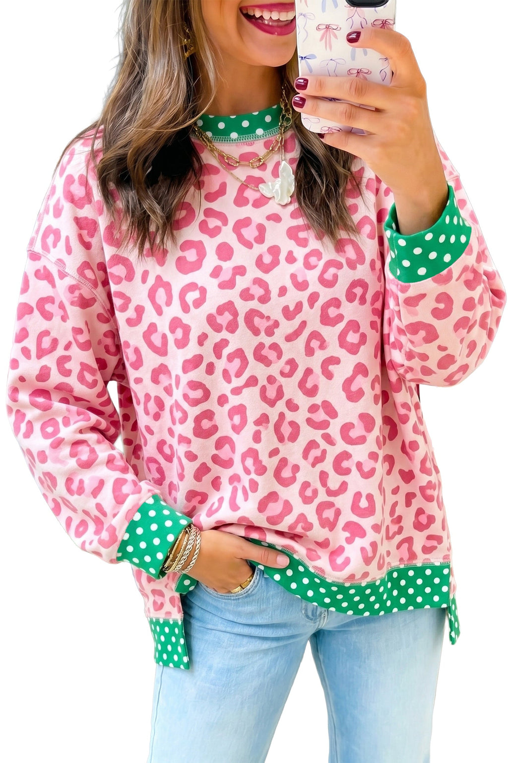 Julia Jo Leopard Polka-Dot Top