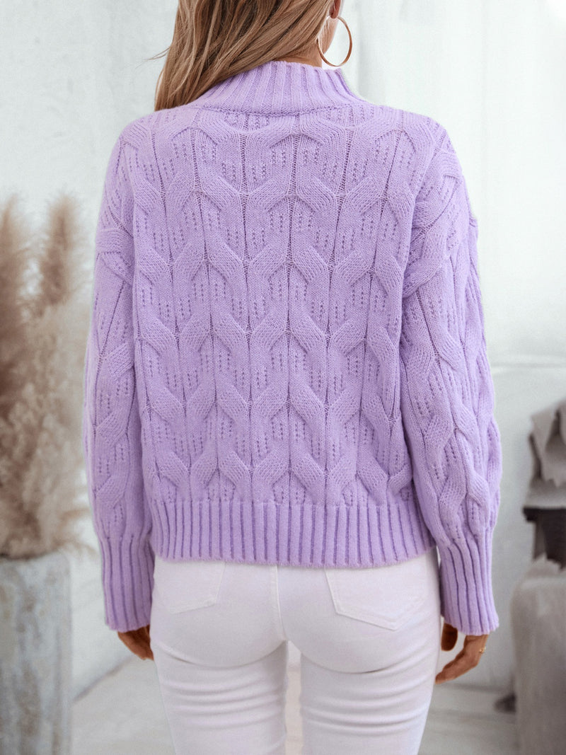 Hazel Blues® |  Cable Knit Mock Neck Long Sleeve Sweater