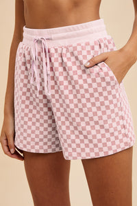 Hazel Blues® |  Annie Wear Checkered Round Neck Top and Drawstring Shorts Set