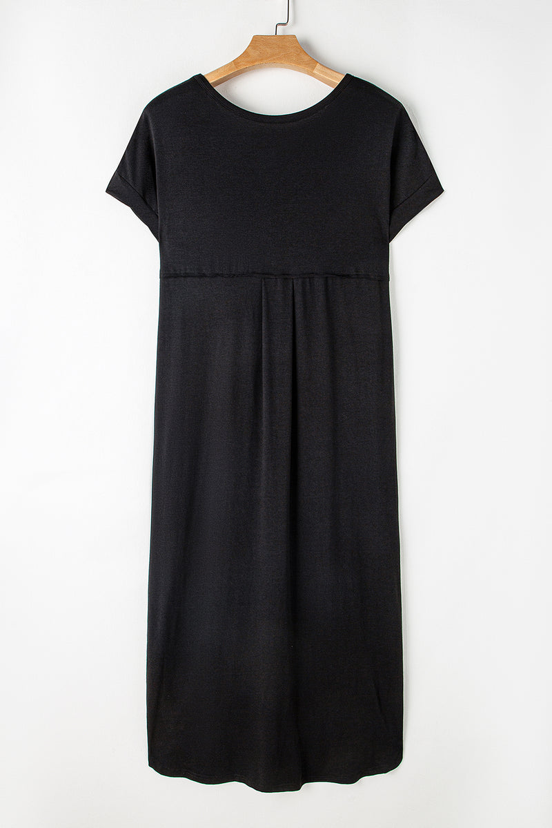 Hazel Blues® |  Slit Round Neck Short Sleeve Maxi Dress