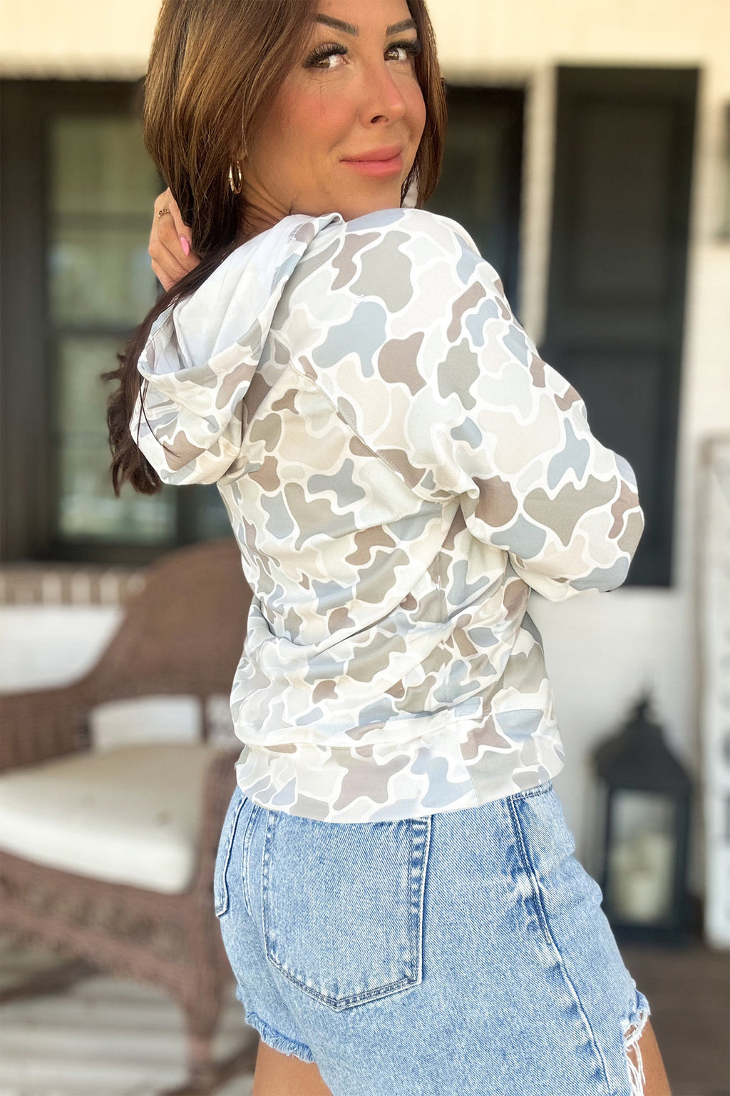 Camouflage Print Relaxed Drawstring Hoodie