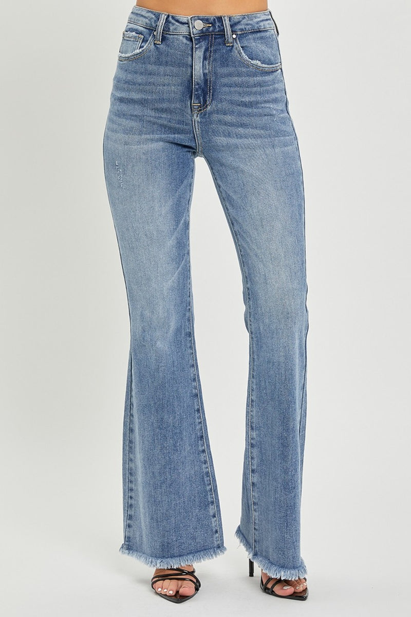 Hazel Blues® |  RISEN High Waist Raw Hem Flare Jeans