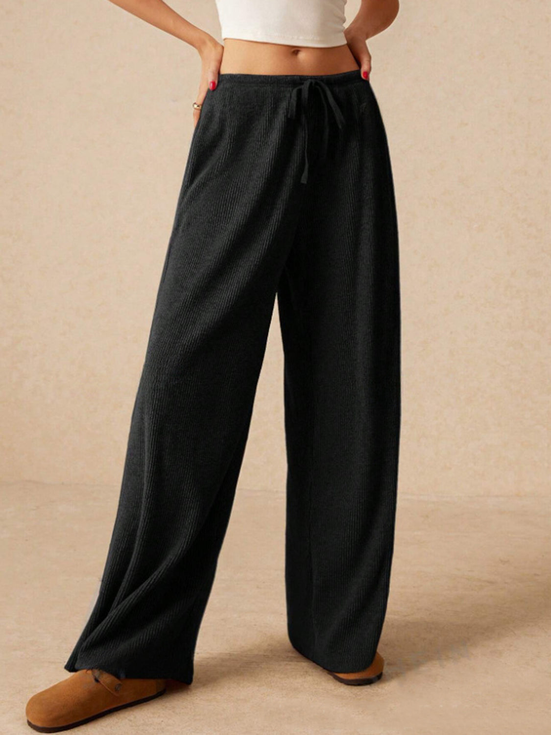 Hazel Blues® |  Ribbed Drawstring Wide Leg Pants