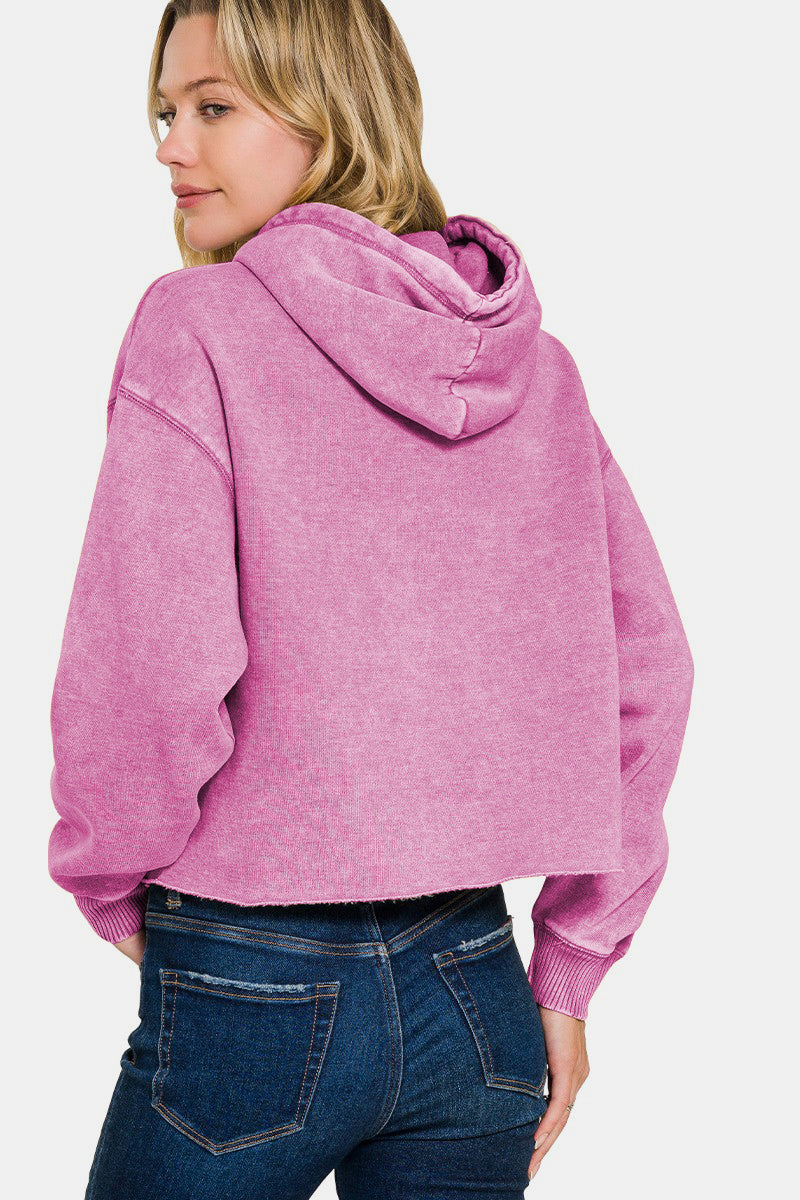 Hazel Blues® |  Zenana Acid Wash Fleece Cropped Hoodie