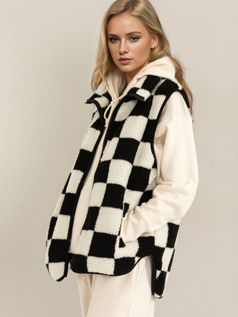 Hazel Blues® |  Double Take Zip Up Checkered Vest Cost