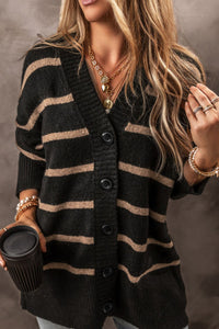 Hazel Blues® |  Striped Button Down Long Sleeve Cardigan