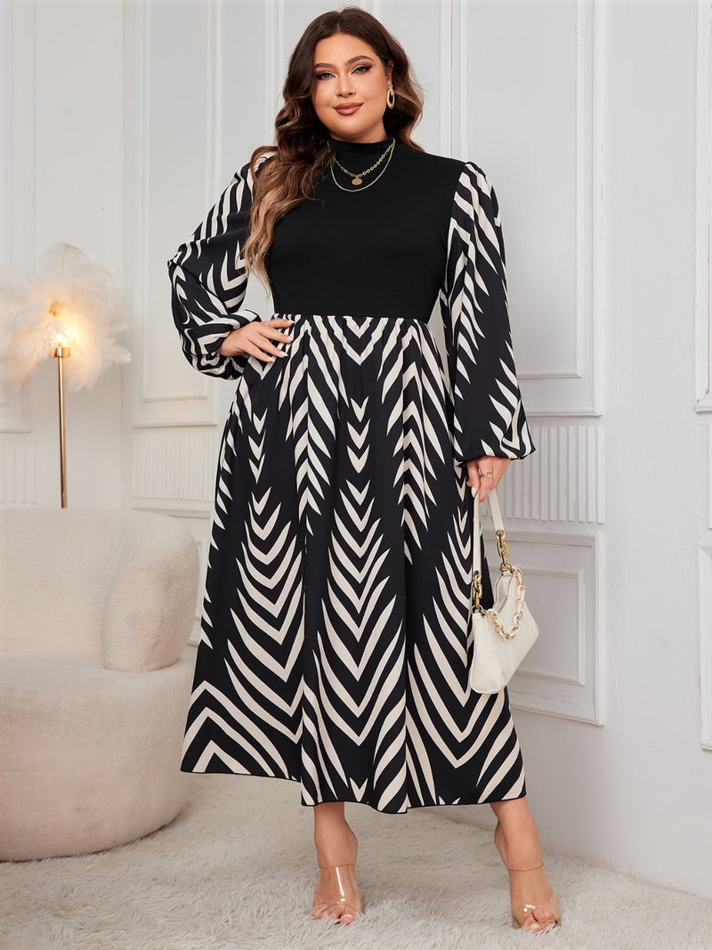 Hazel Blues® | Printed Mock Neck Long Sleeve Midi Dress