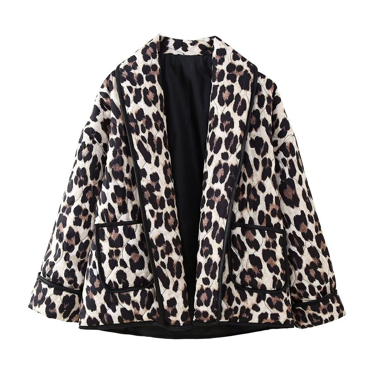 Hazel Blues® |  Leopard Open Front Long Sleeve Outerwear