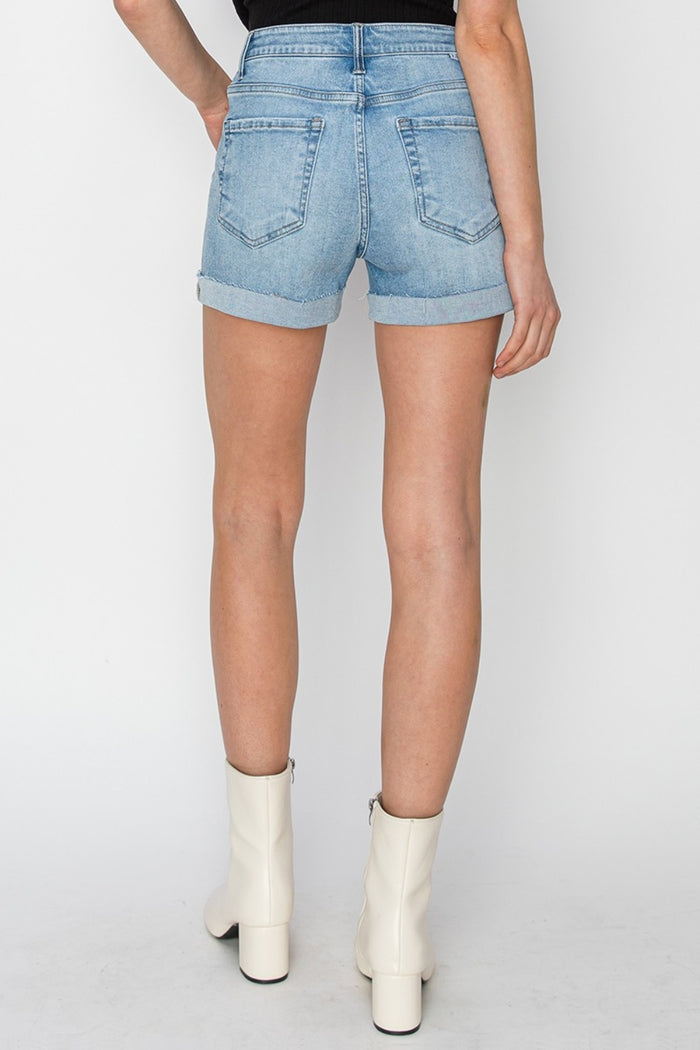 Hazel Blues® |  RISEN Distressed Mid-Rise Waist Denim Shorts