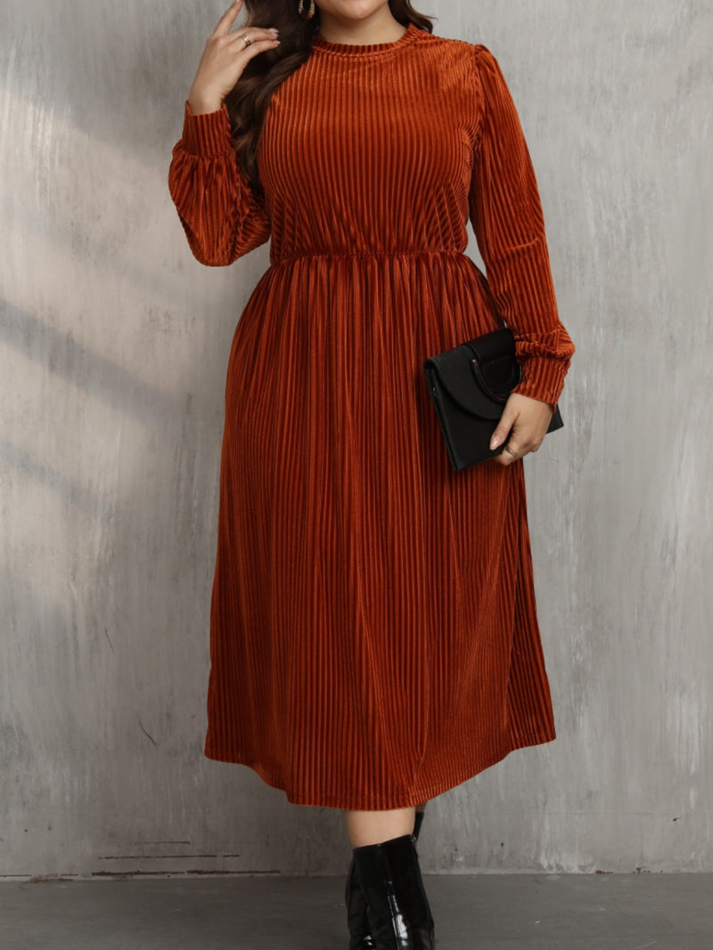 Hazel Blues® |  Round Neck Long Sleeve Midi Dress