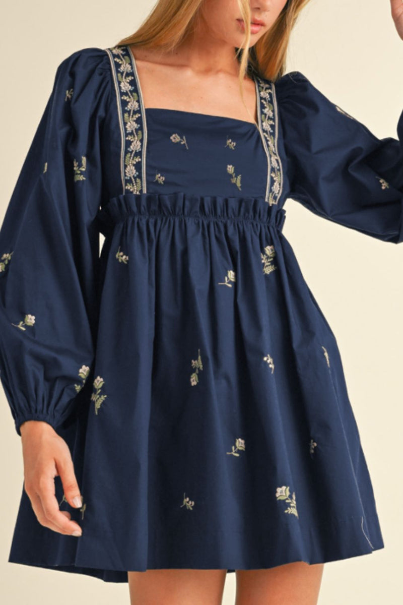 Hazel Blues® |  Floral Square Neck Balloon Sleeve Mini Dress