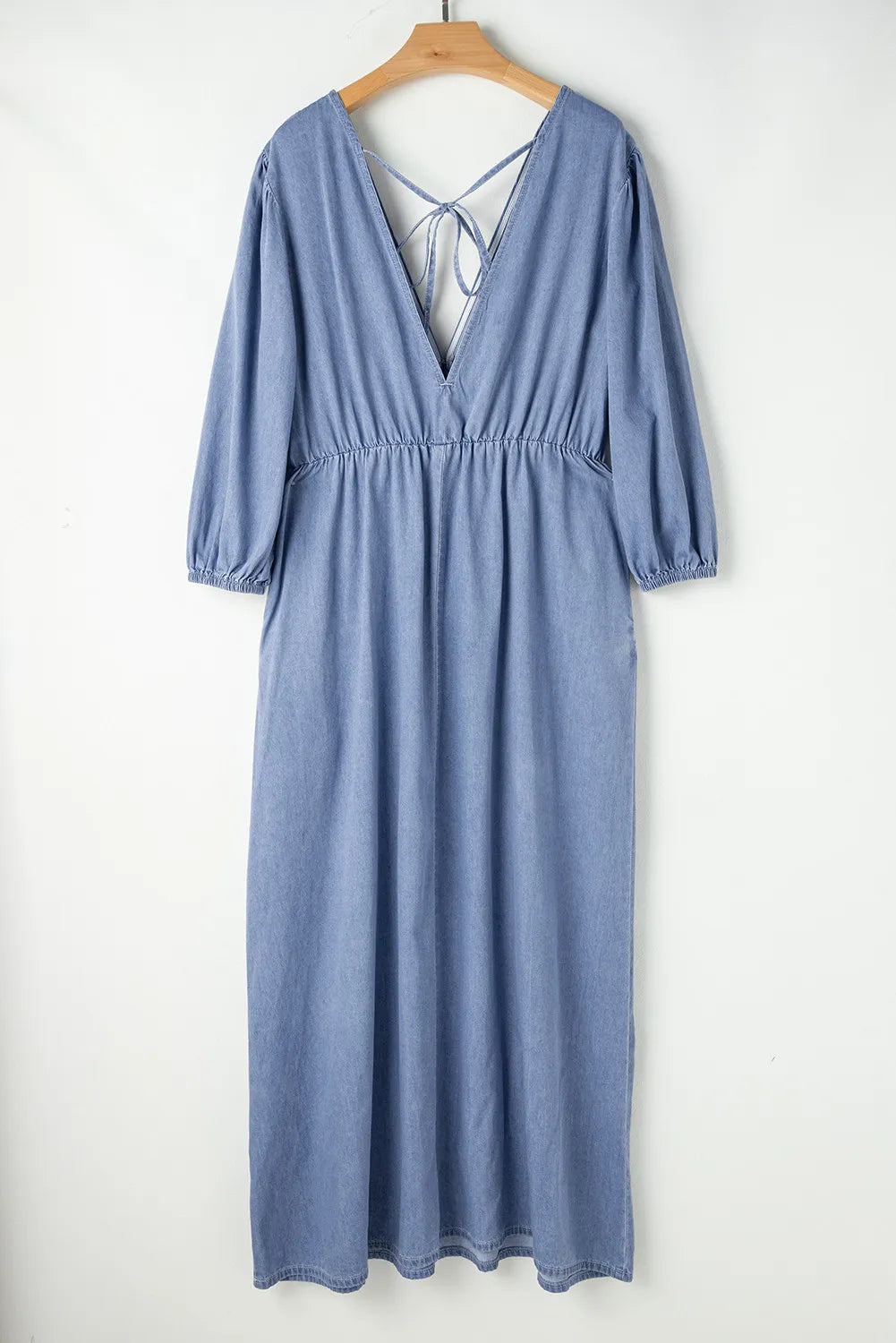 Hazel Blues® |  Tied Plunge Three-Quarter Sleeve Denim Dress