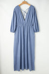 Hazel Blues® |  Tied Plunge Three-Quarter Sleeve Denim Dress