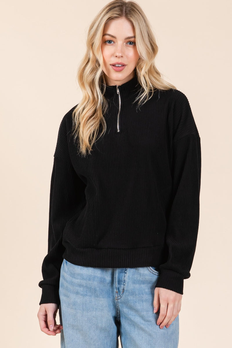 Hazel Blues® |  BOMBOM Quarter Zip Long Sleeve Sweatshirt with Pockets