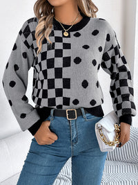 Hazel Blues® |  Plaid Round Neck Long Sleeve Sweater