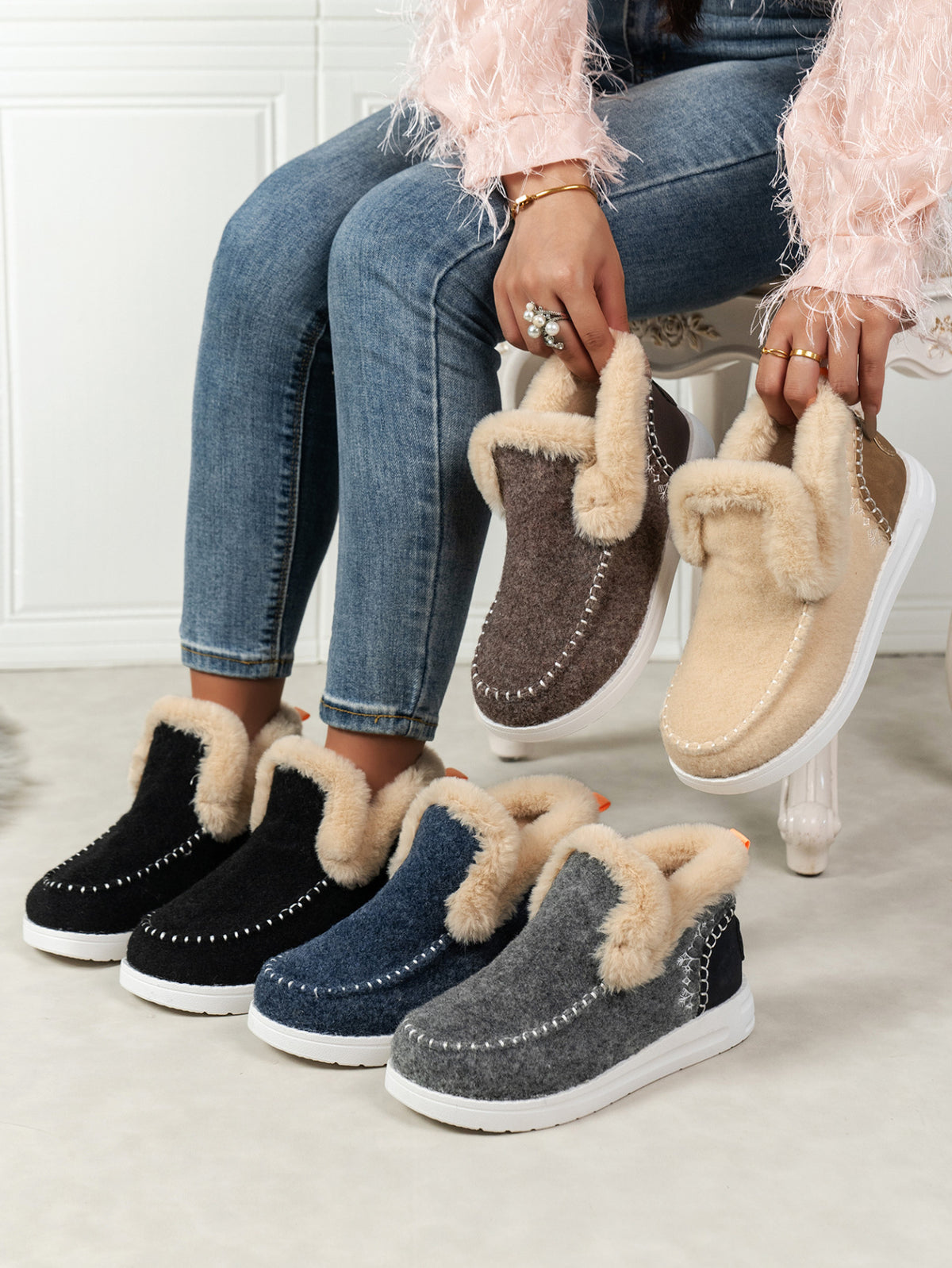 Hazel Blues® |  Furry Suede Round Toe Flat Sneakers