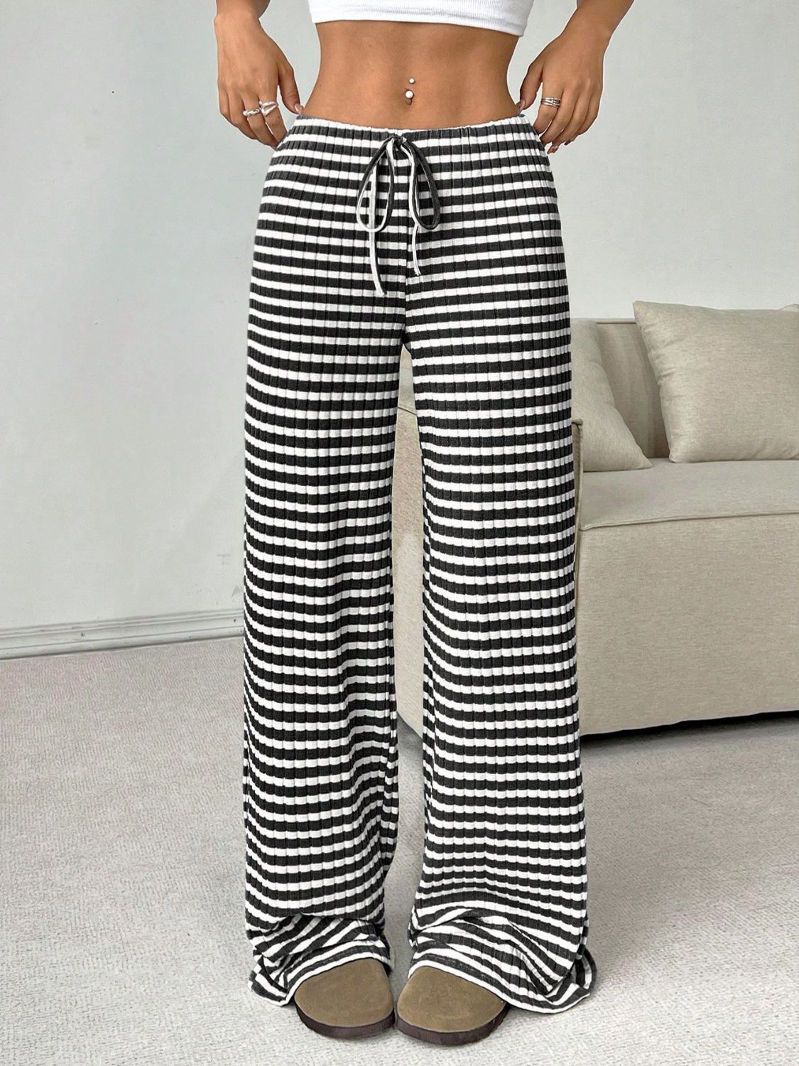 Hazel Blues® |  Tied Striped Wide Leg Pants