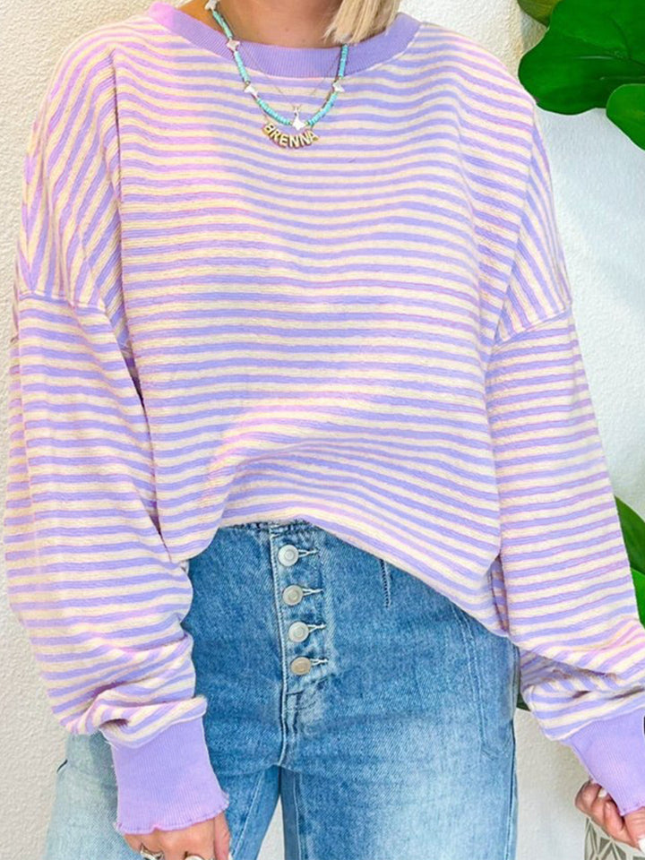 Hazel Blues® |  Striped Round Neck Long Sleeve Sweatshirt