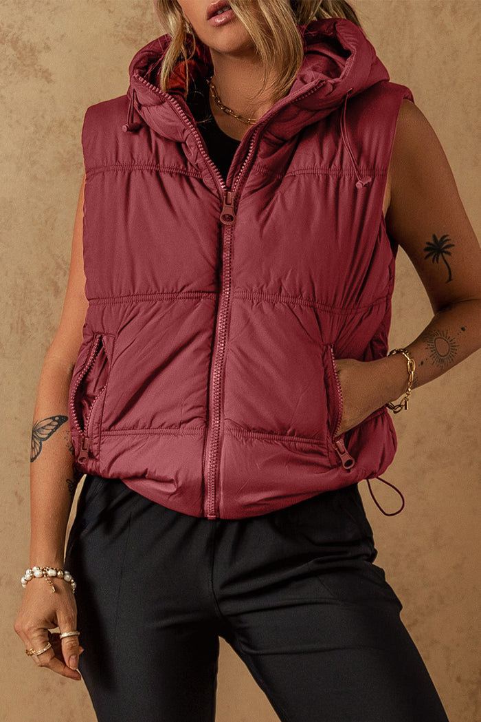 Hazel Blues® |  Drawstring Zip Up Hooded Vest Coat